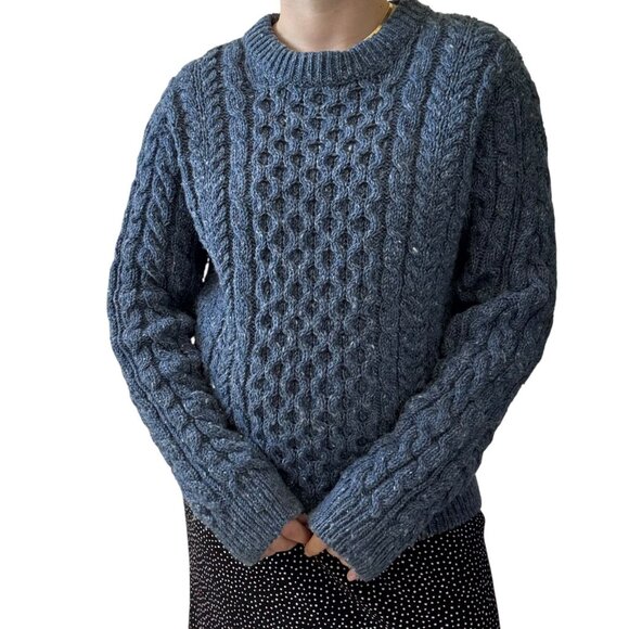 Vintage LL Bean Navy Blue 100% Wool Irish Fisherman Made in Ireland Sweater Sz S - Picture 6 of 7